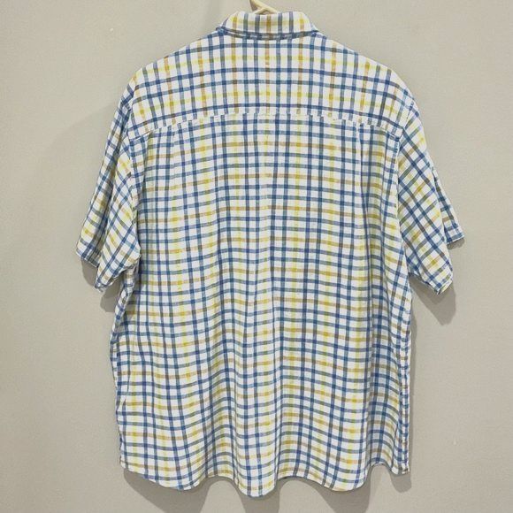 Cutter & Buck Linen Shirt Yellow & Blue Plaid Button Up Linen Blend Sz XL - Picture 5 of 5